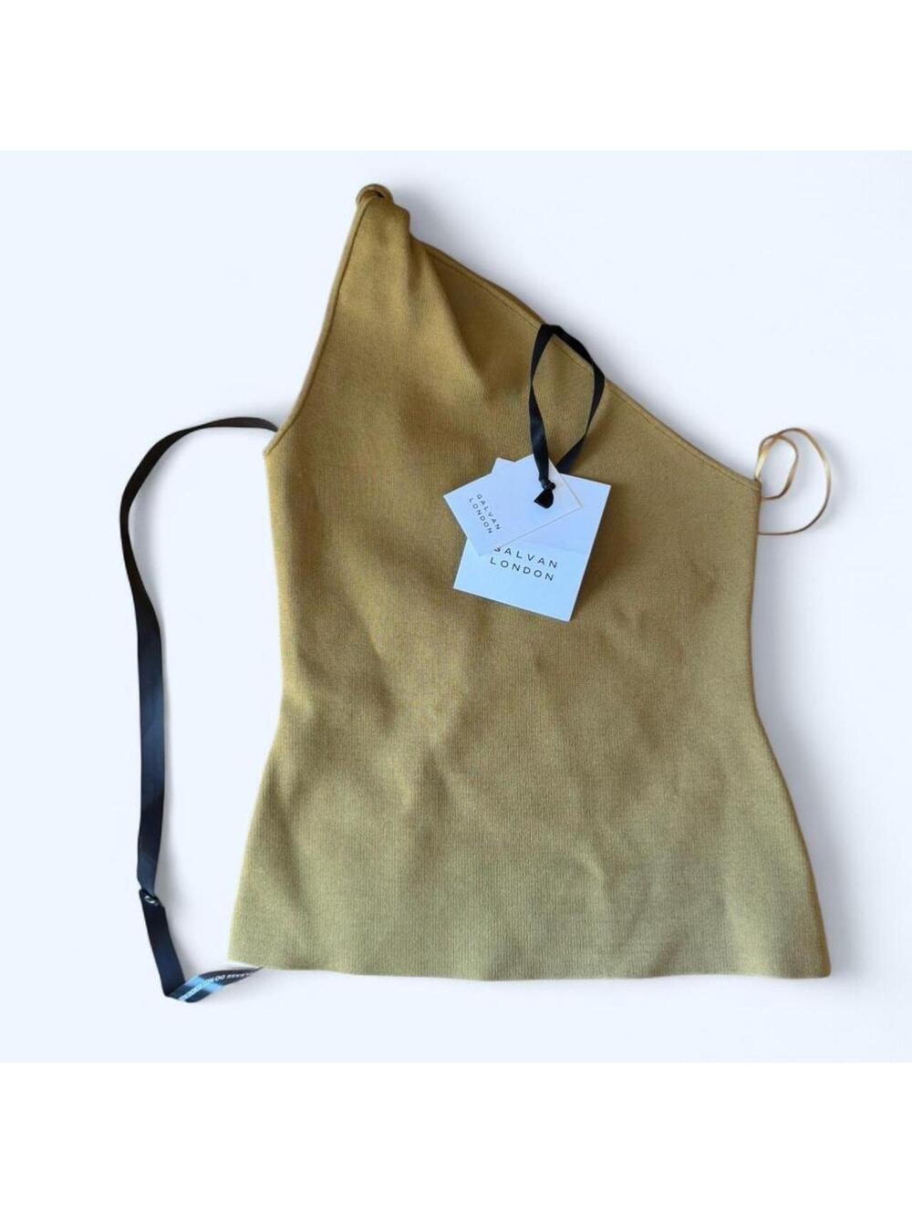Galvan London olive one shoulder twist top